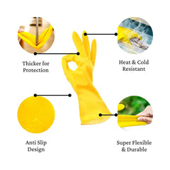 Reusable Dish Washing Gloves, Cleaning Gloves, Gardening, Great for Washing Dish, Kitchen, Car and Bathroom (Large, Yellow, 1 Pair Free size)