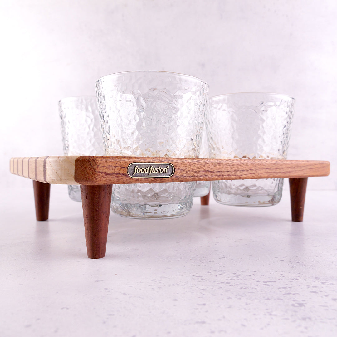 Wooden Glass Tray Set with Glasses