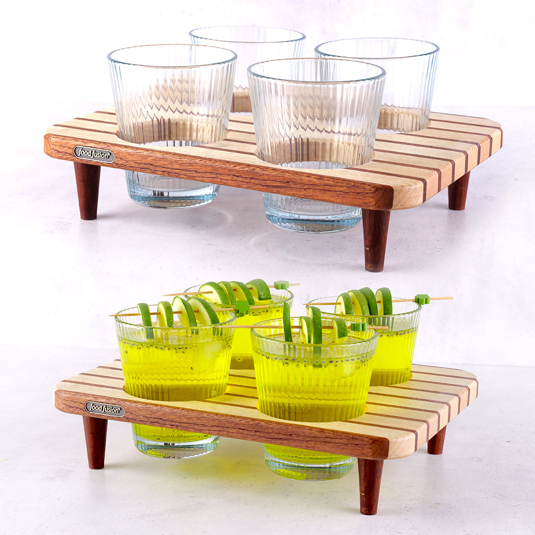Wooden Glass Tray Set with Glasses
