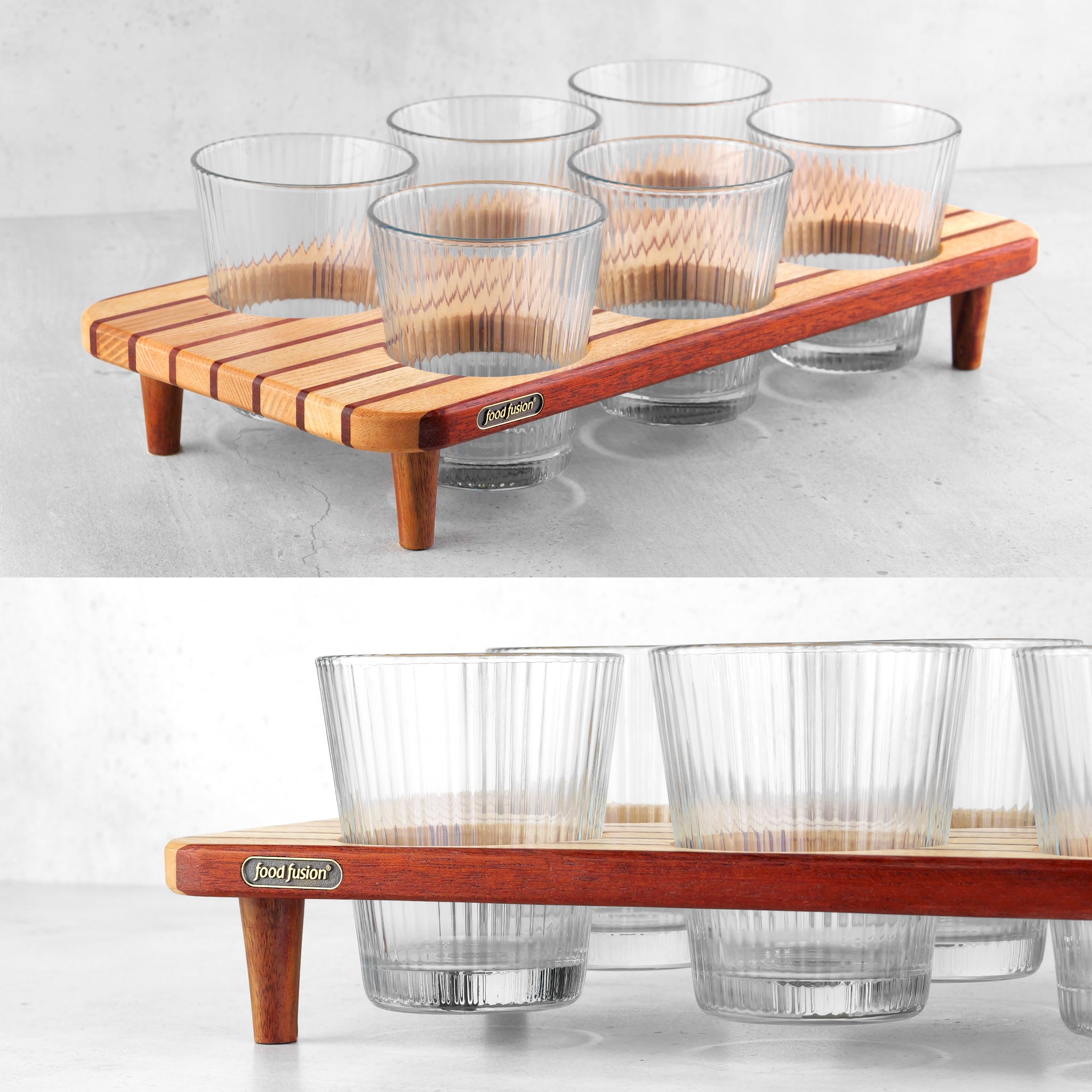 Wooden Glass Tray Set with Glasses