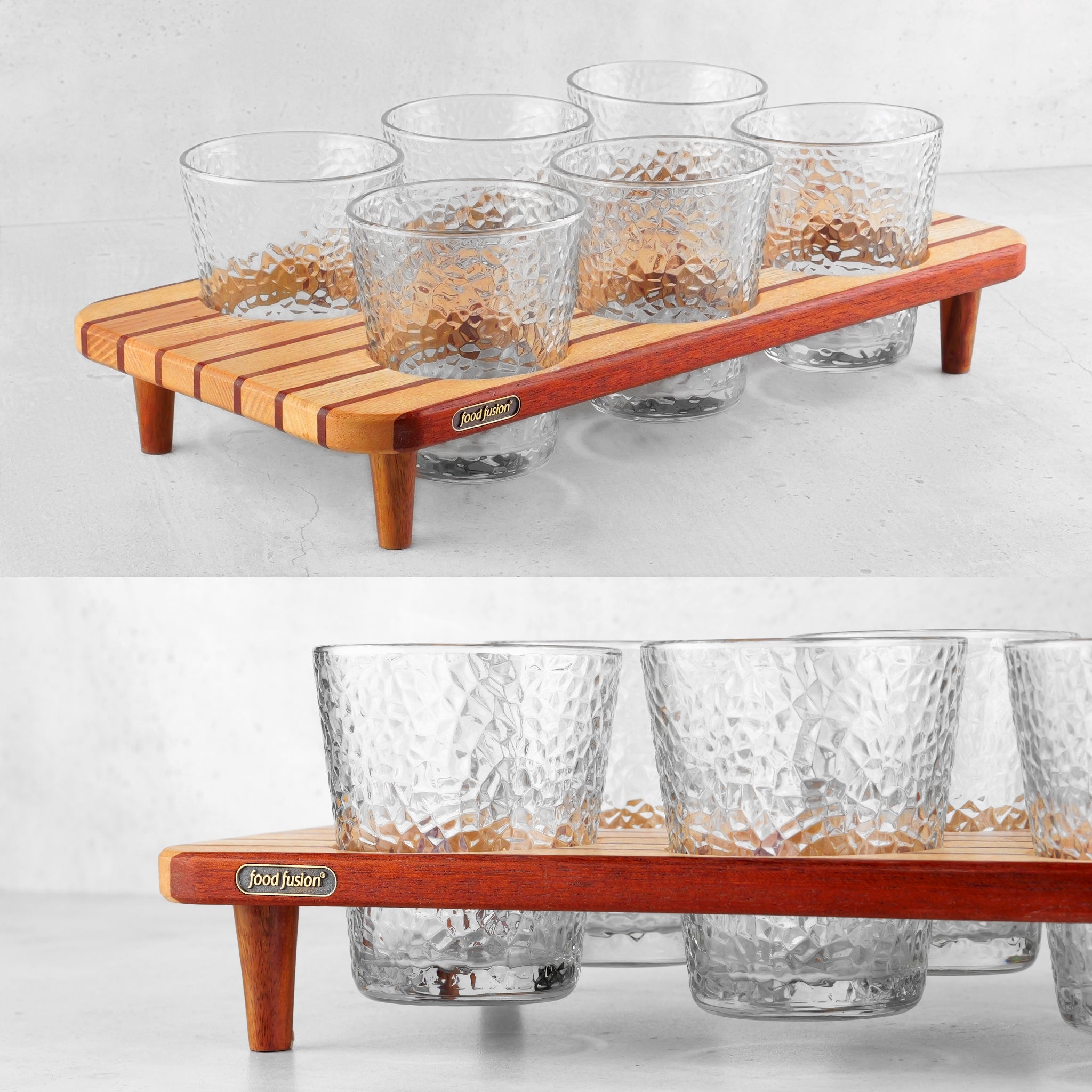 Wooden Glass Tray Set with Glasses