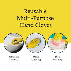 Reusable Dish Washing Gloves, Cleaning Gloves, Gardening, Great for Washing Dish, Kitchen, Car and Bathroom (Large, Yellow, 1 Pair Free size)