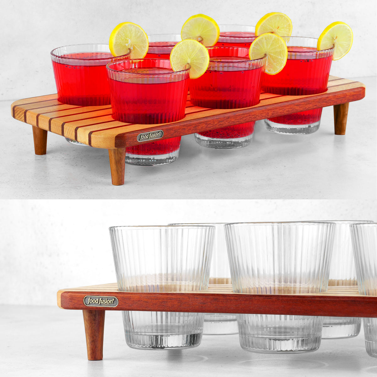 Wooden Glass Tray Set with Glasses
