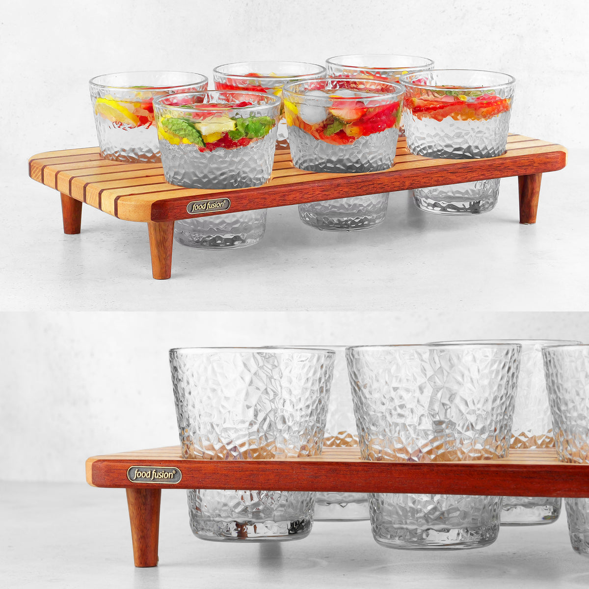 Wooden Glass Tray Set with Glasses