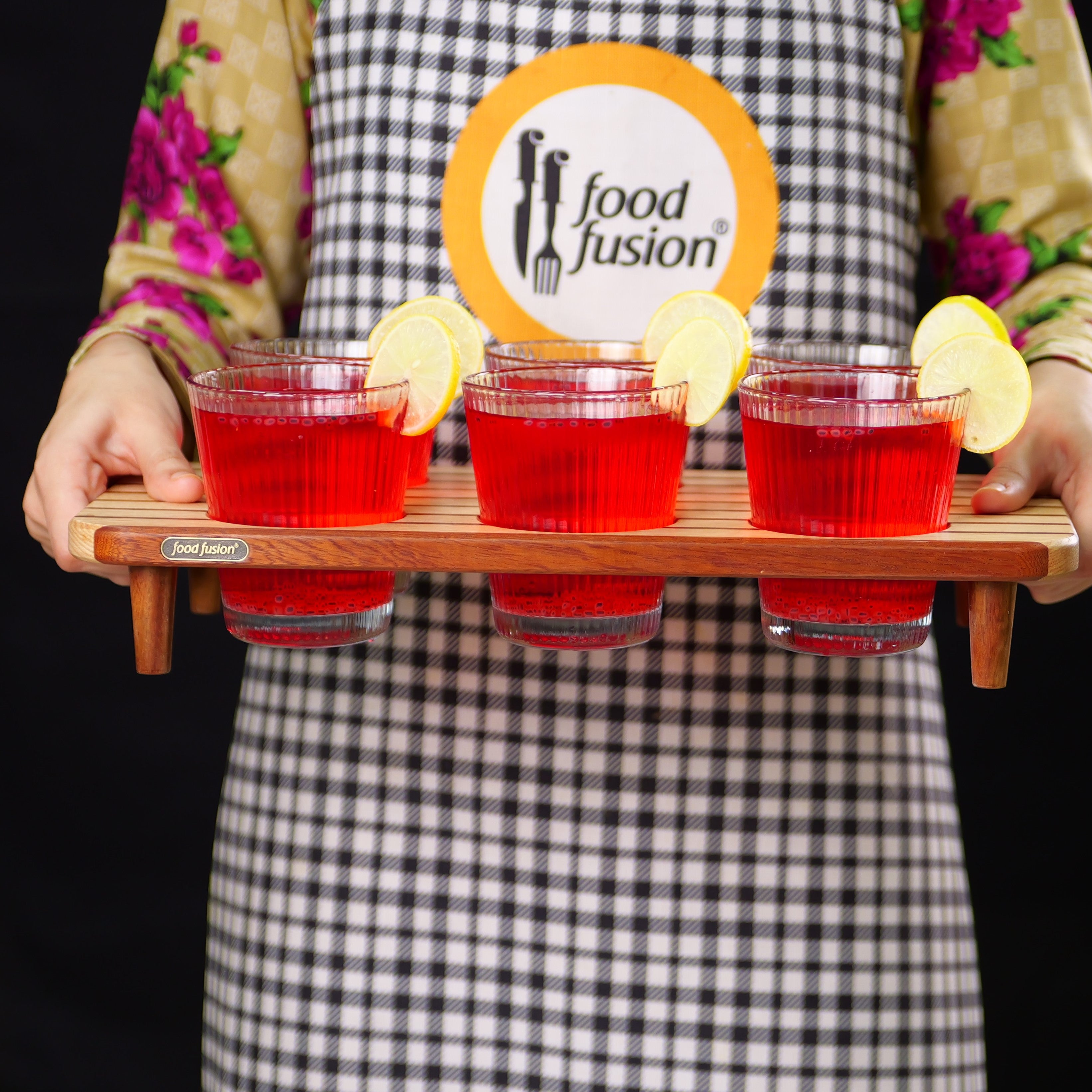 Wooden Glass Tray Set with Glasses